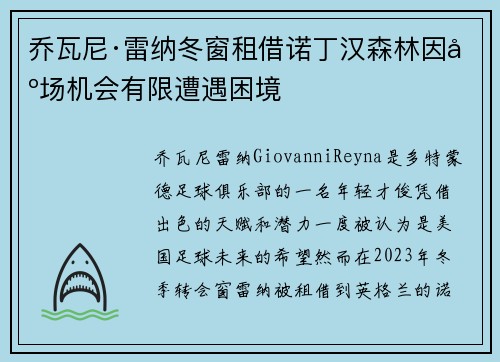 乔瓦尼·雷纳冬窗租借诺丁汉森林因出场机会有限遭遇困境